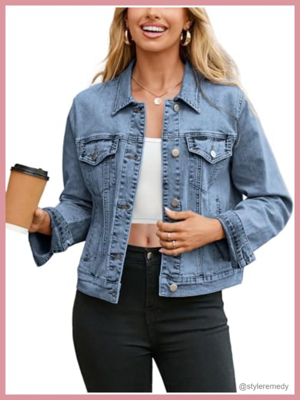 Womens Denim Jacket Trendy Long Sleeve Button Down Fitted Western Coat with